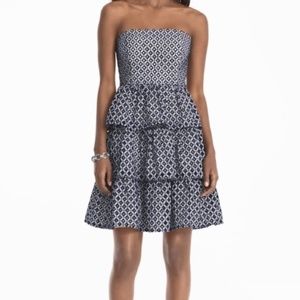 White House Black Market Navy Blue Ruffle Dress